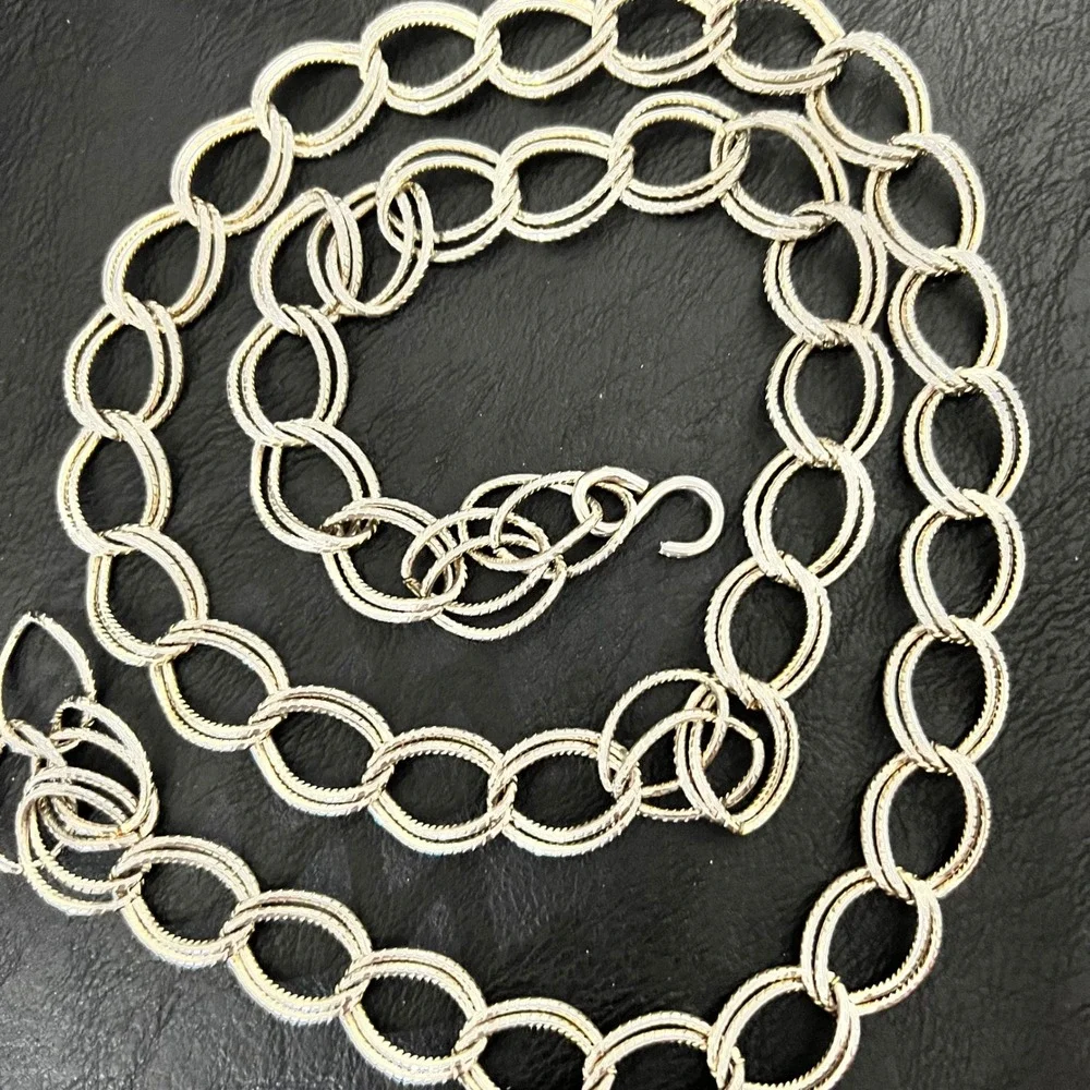 Vintage Silver Textured Oval Link Chain Belt 36